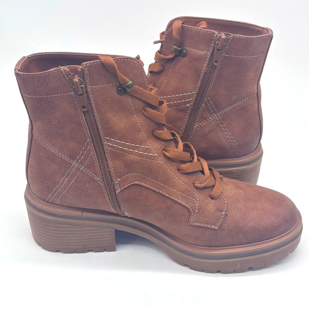 NATURALZIER Women Size 9.5 Tan Abbott RoundToe SideZip Stacked BlockHeel Boots
